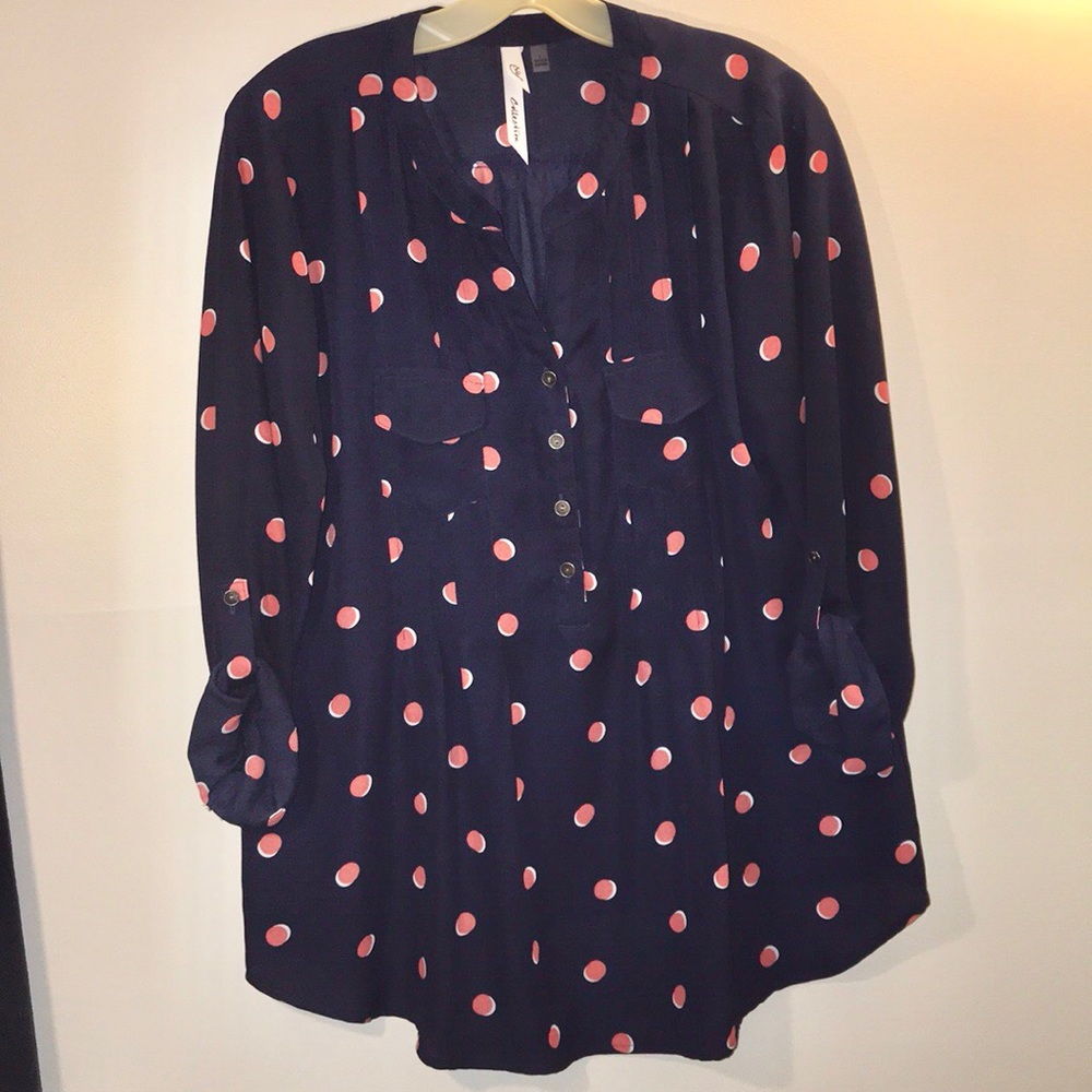 Navy and Pink Polkadot Blouse